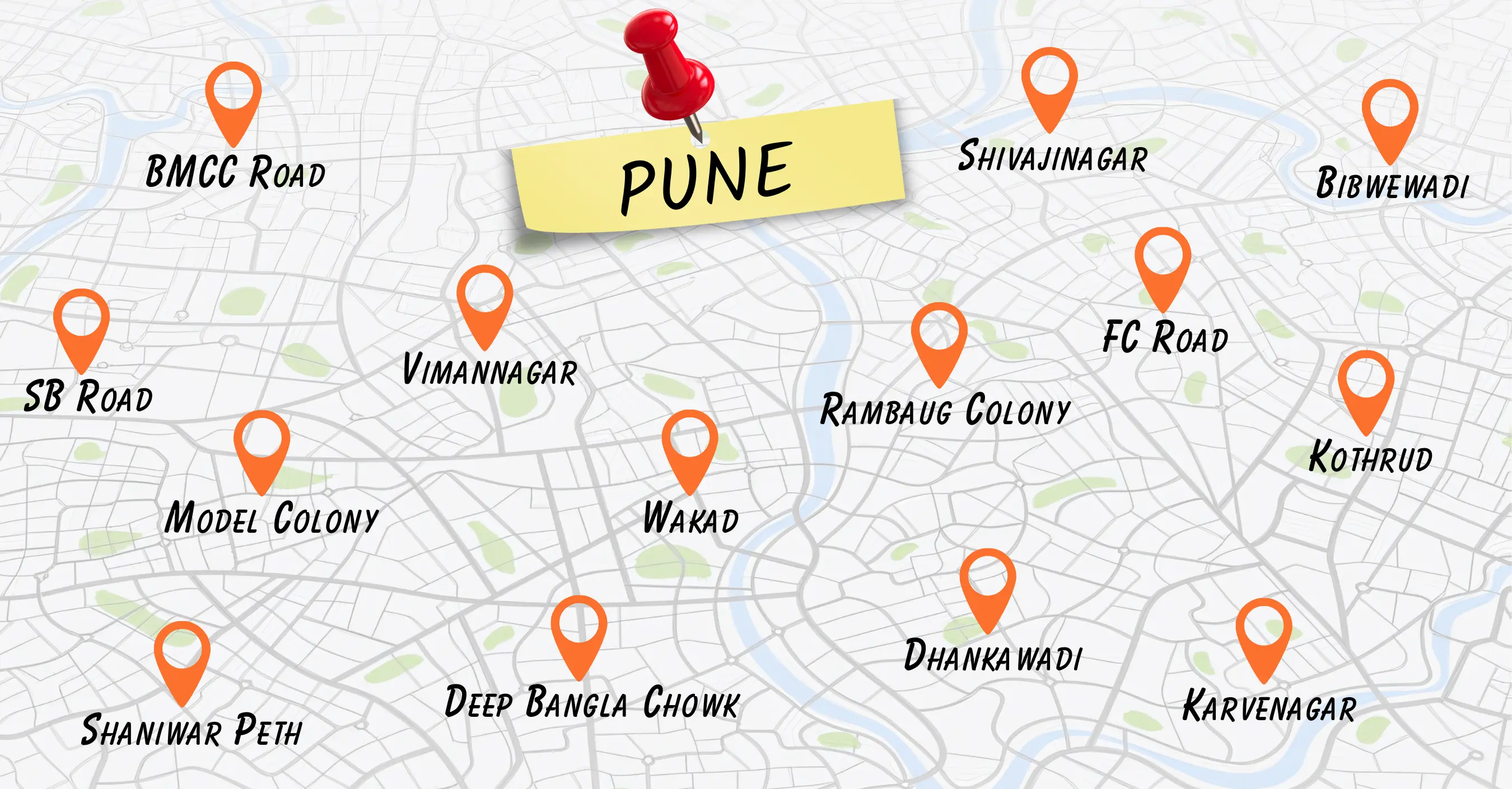 Hostel locations map across Pune - find your nearest accommodation